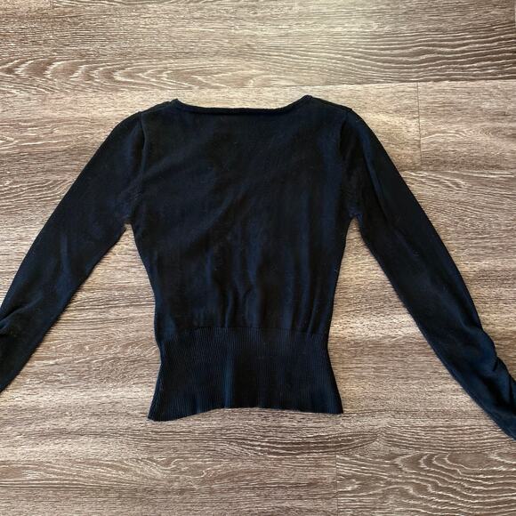 Vintage Fast Forward NYC Black Cardigan Girls Size 16 Ruched Long Sleeve V Neck - Picture 4 of 9